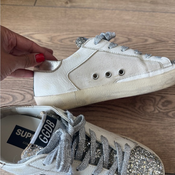 Golden Goose Silver Glitter Sneakers with Leopard Detail - Picture 8 of 9
